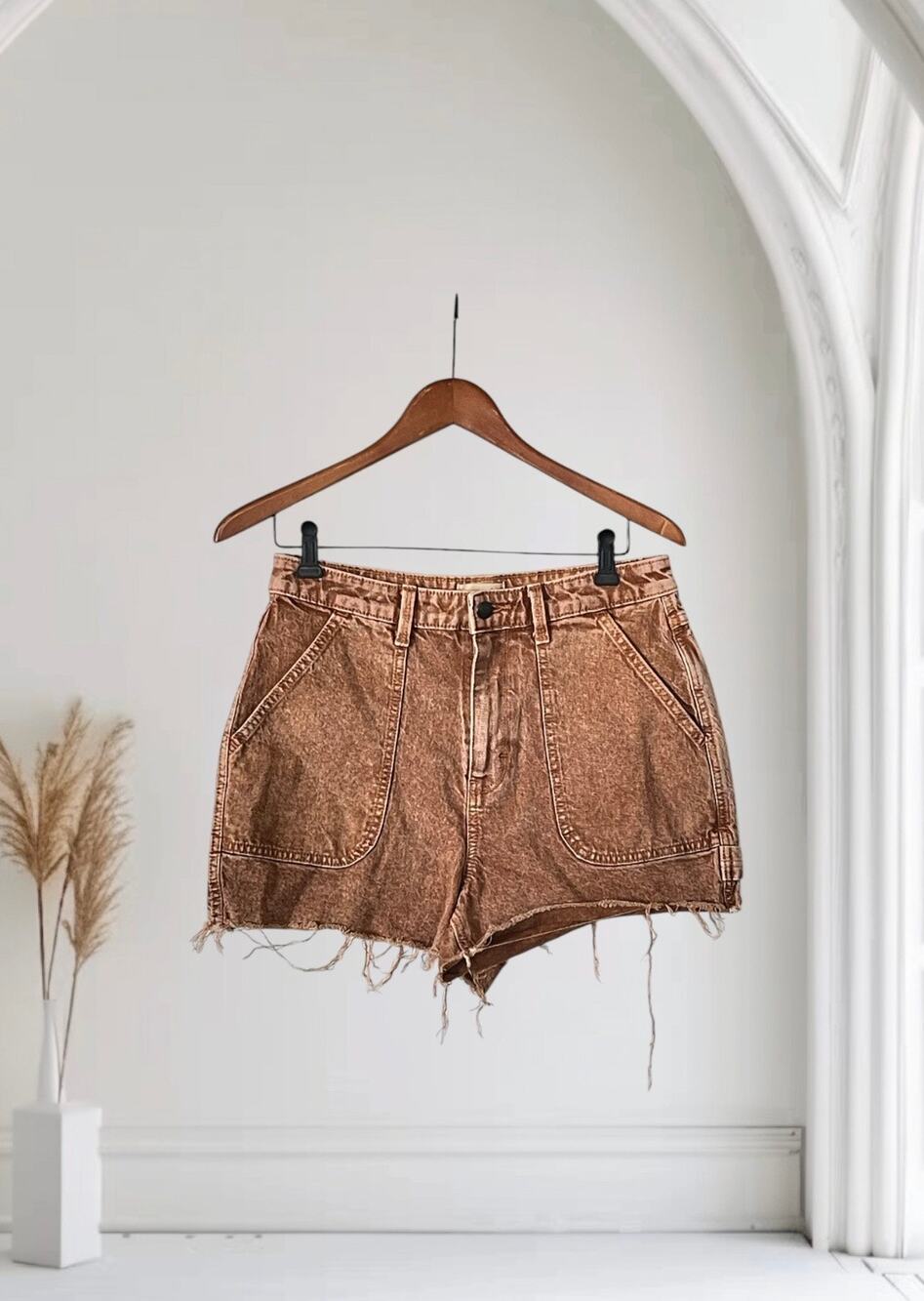 Universal Thread Midi Shorts Size 6 Denim Highest Rise Pockets Rust